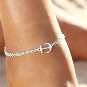 DOUBLE SILVER PLATED CHAIN ANCHOR ANKLE BRACELET